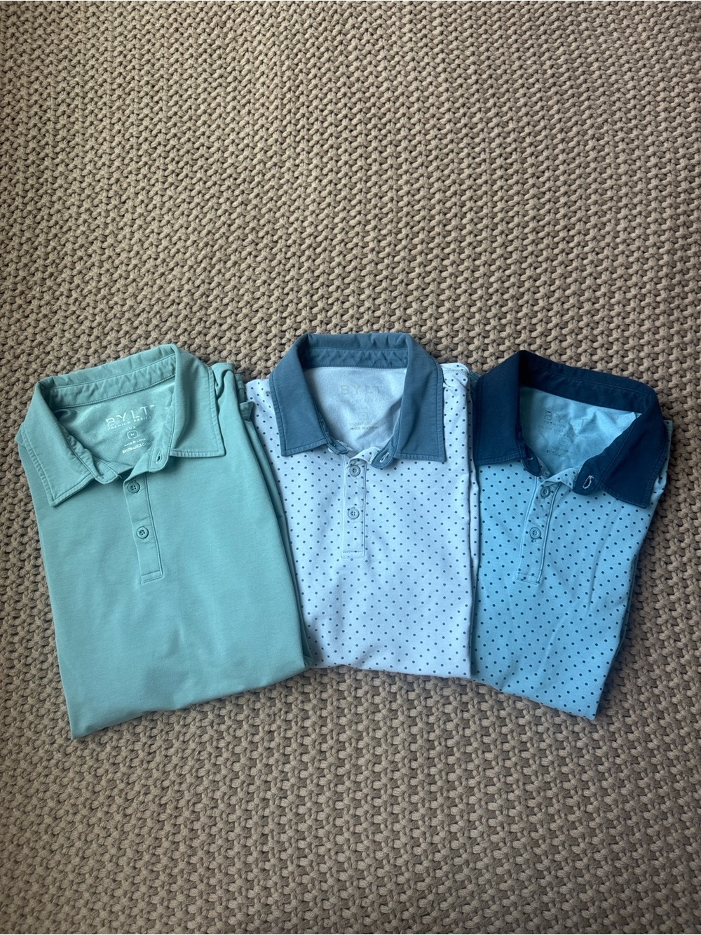BYLT Bundle Drop Cut S/S Polo Lux Medium Moss Green Gray Blue 3 Pack